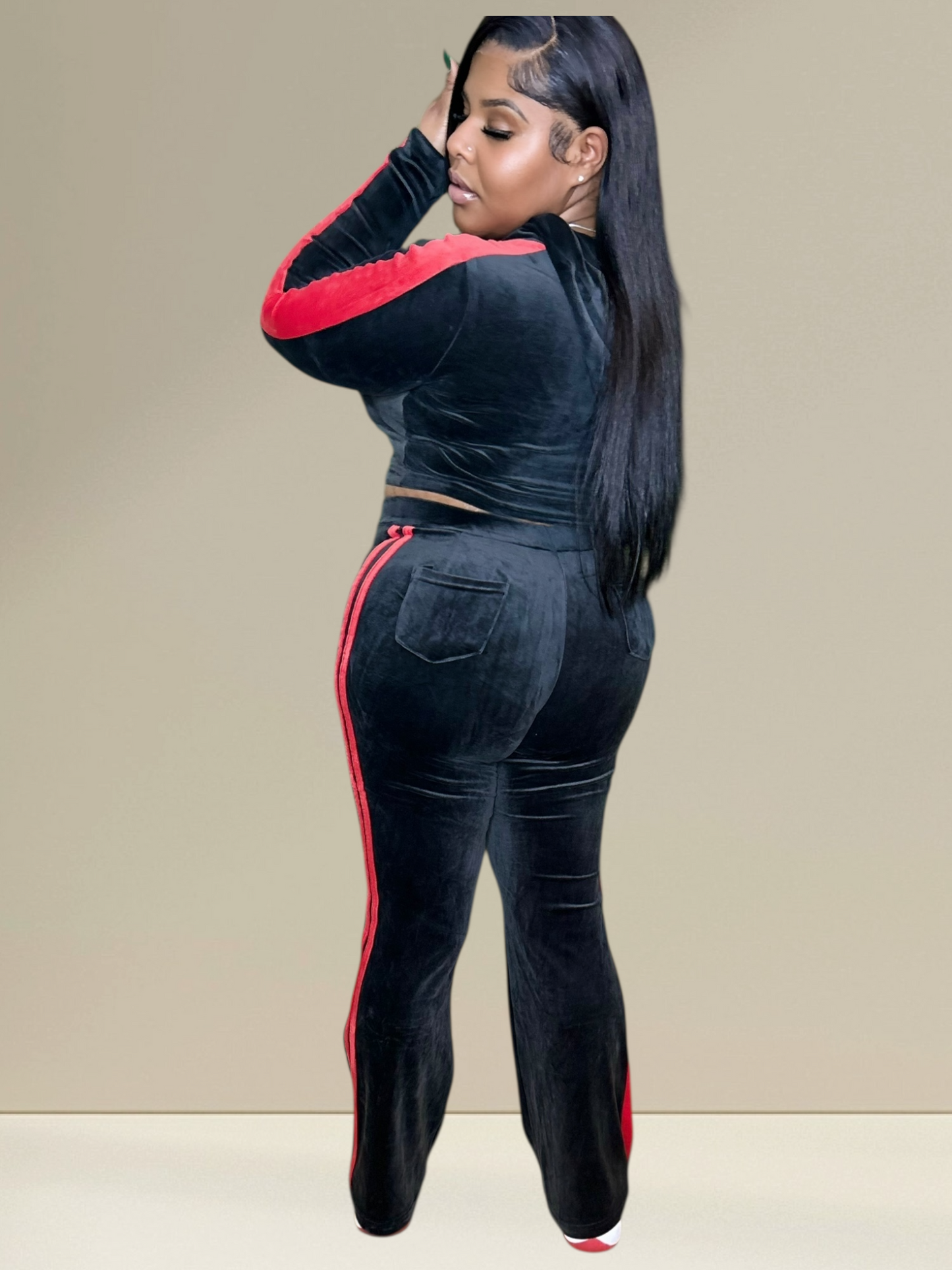 “Love In Motion” Velour (Black/Red)