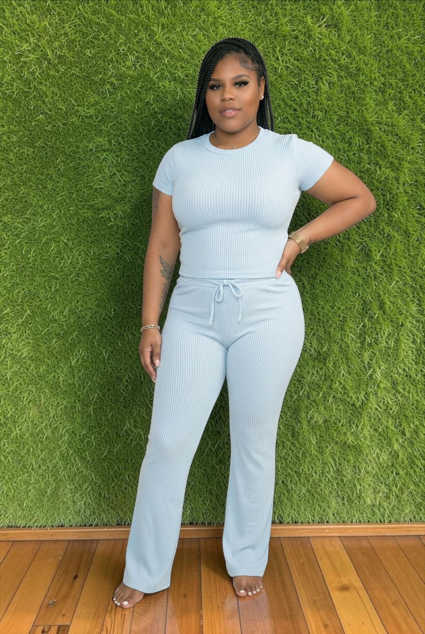 Sky Blue Soft Ribbed Set