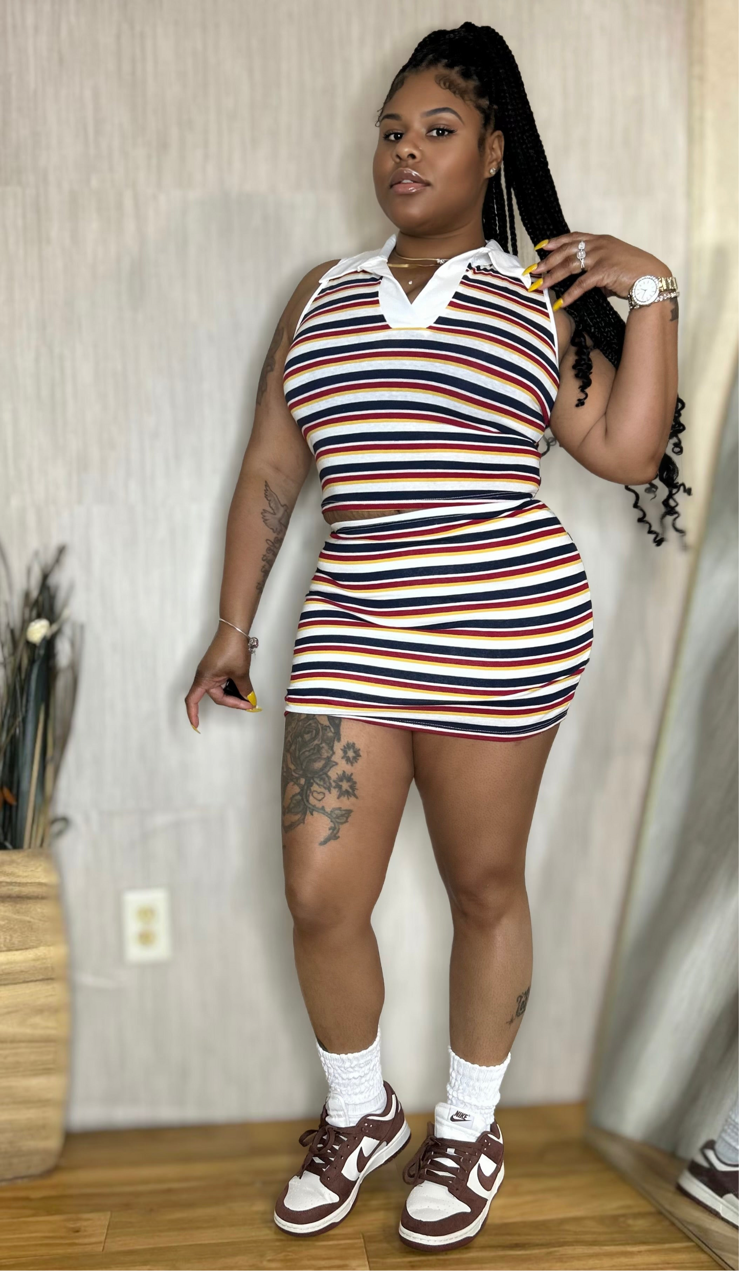 “Just Chill Sporty” Striped Polo set