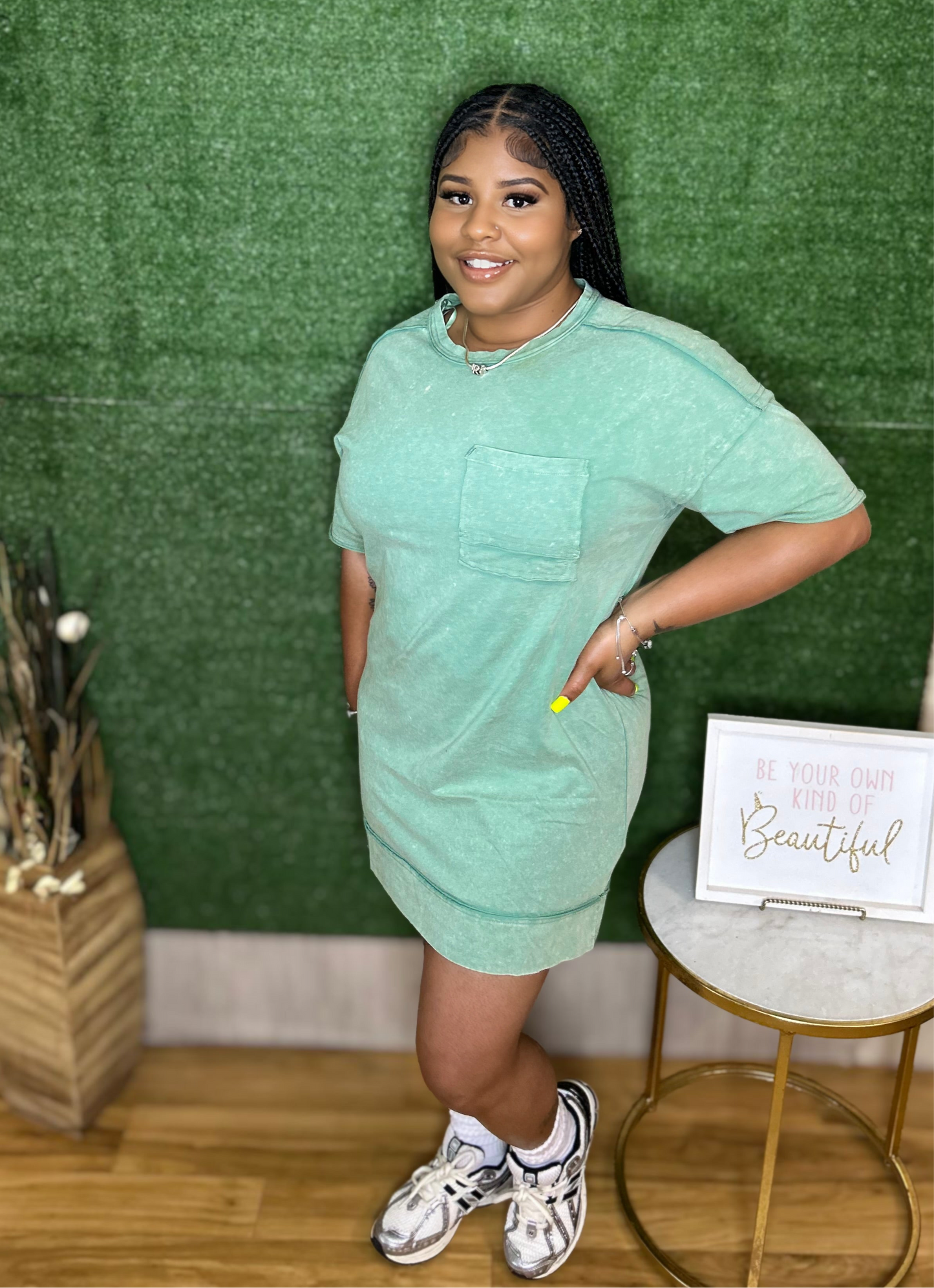 “ Easy Days” Mini Dress (Sage) restock