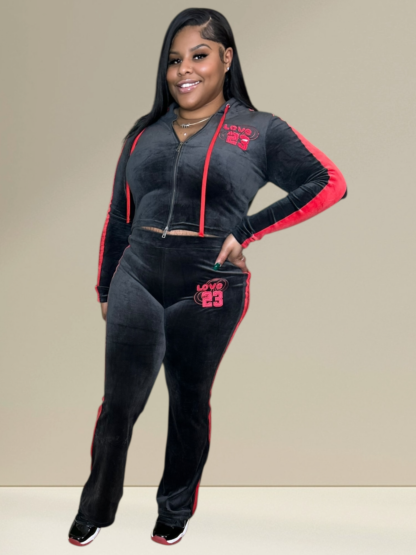 “Love In Motion” Velour (Black/Red)