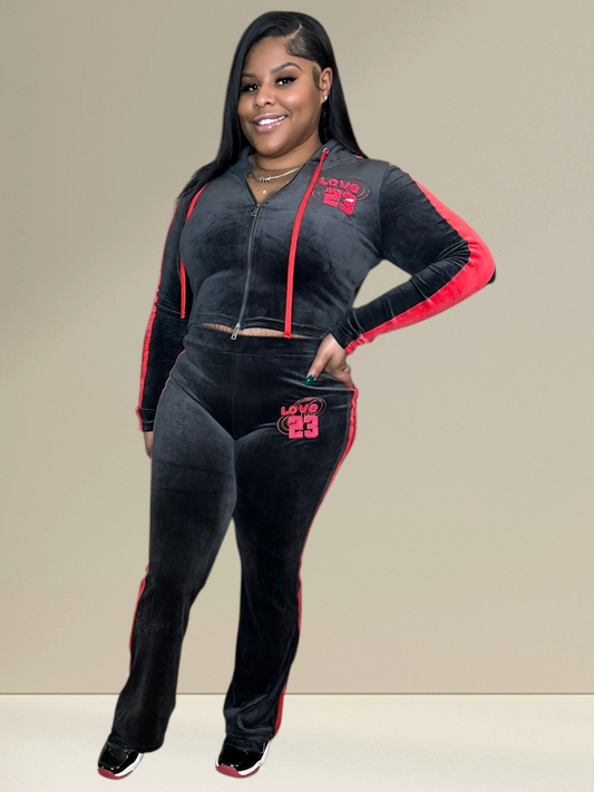 “Love In Motion” Velour (Black/Red)