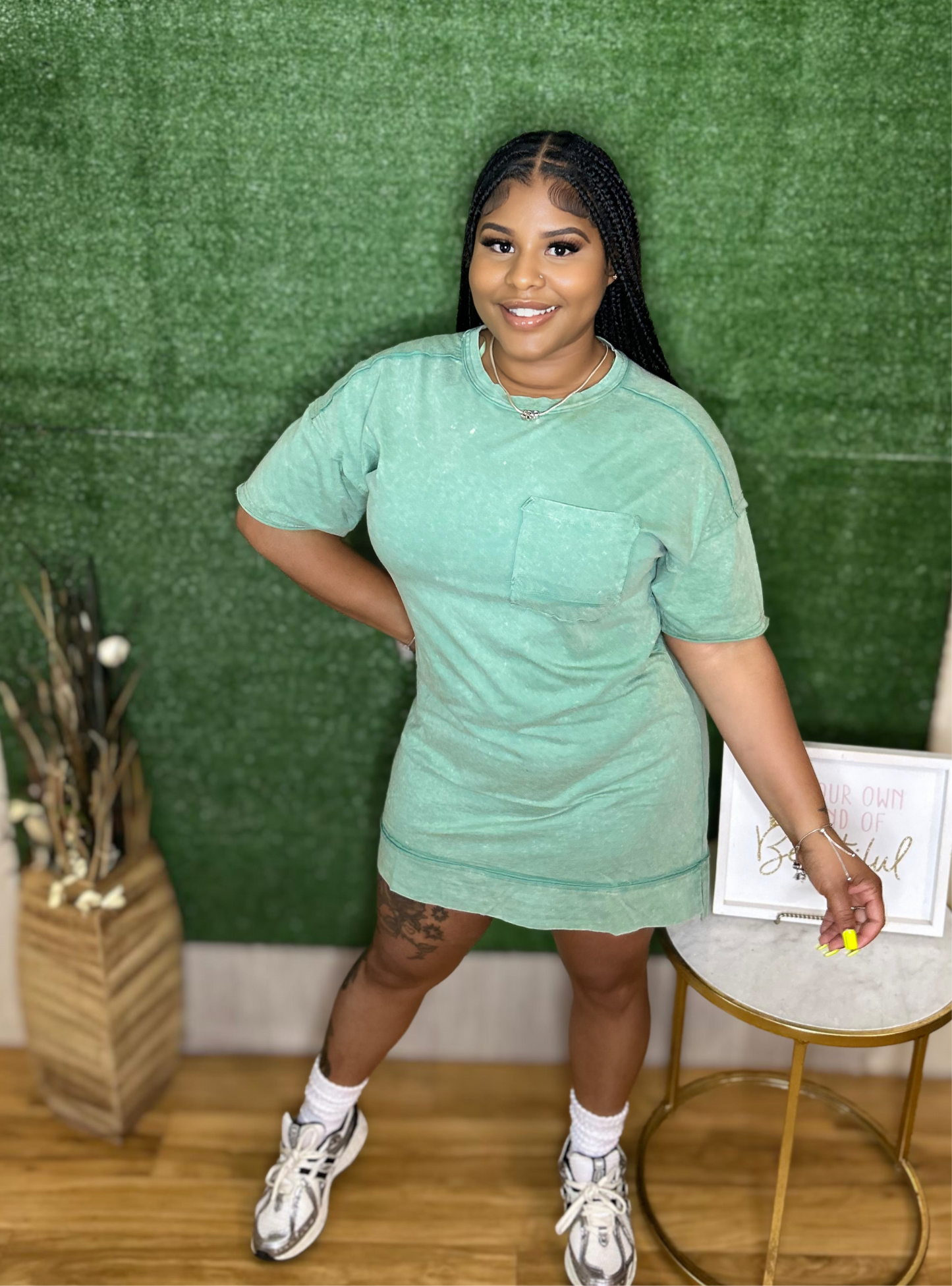 “ Easy Days” Mini Dress (Sage) restock