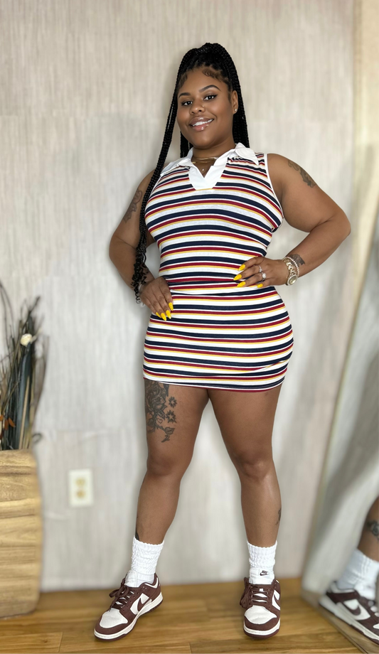“Just Chill Sporty” Striped Polo set