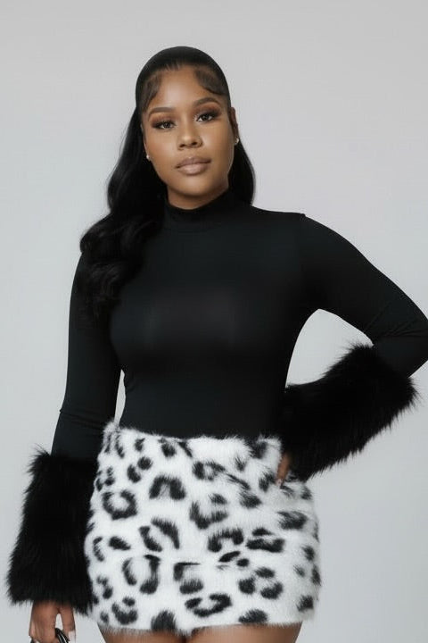 Faux Fur Cuff Bodysuit
