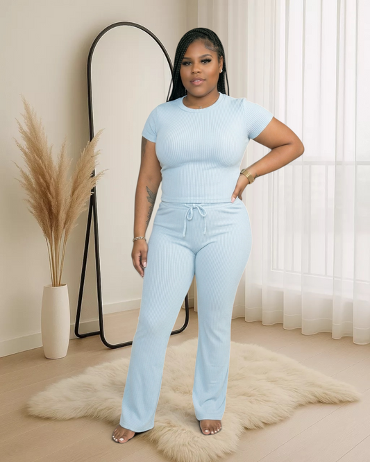 Sky Blue Soft Ribbed Set