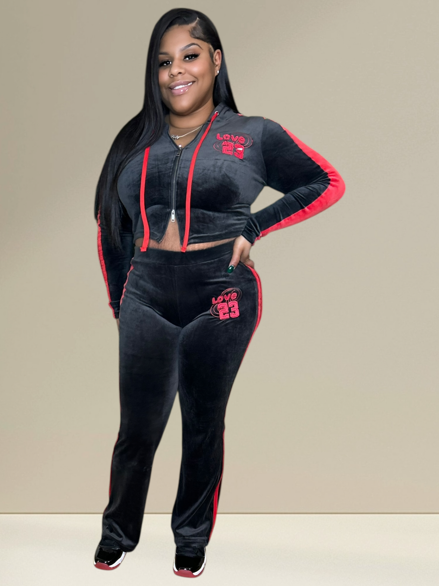 “Love In Motion” Velour (Black/Red)