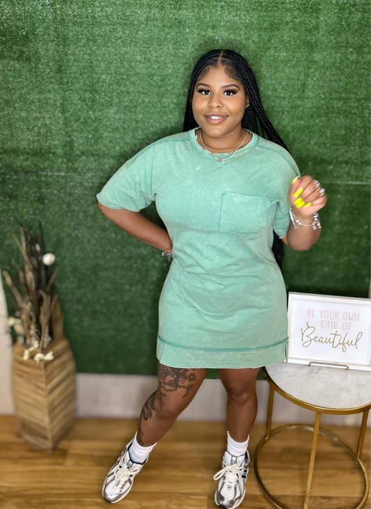 “ Easy Days” Mini Dress (Sage) restock