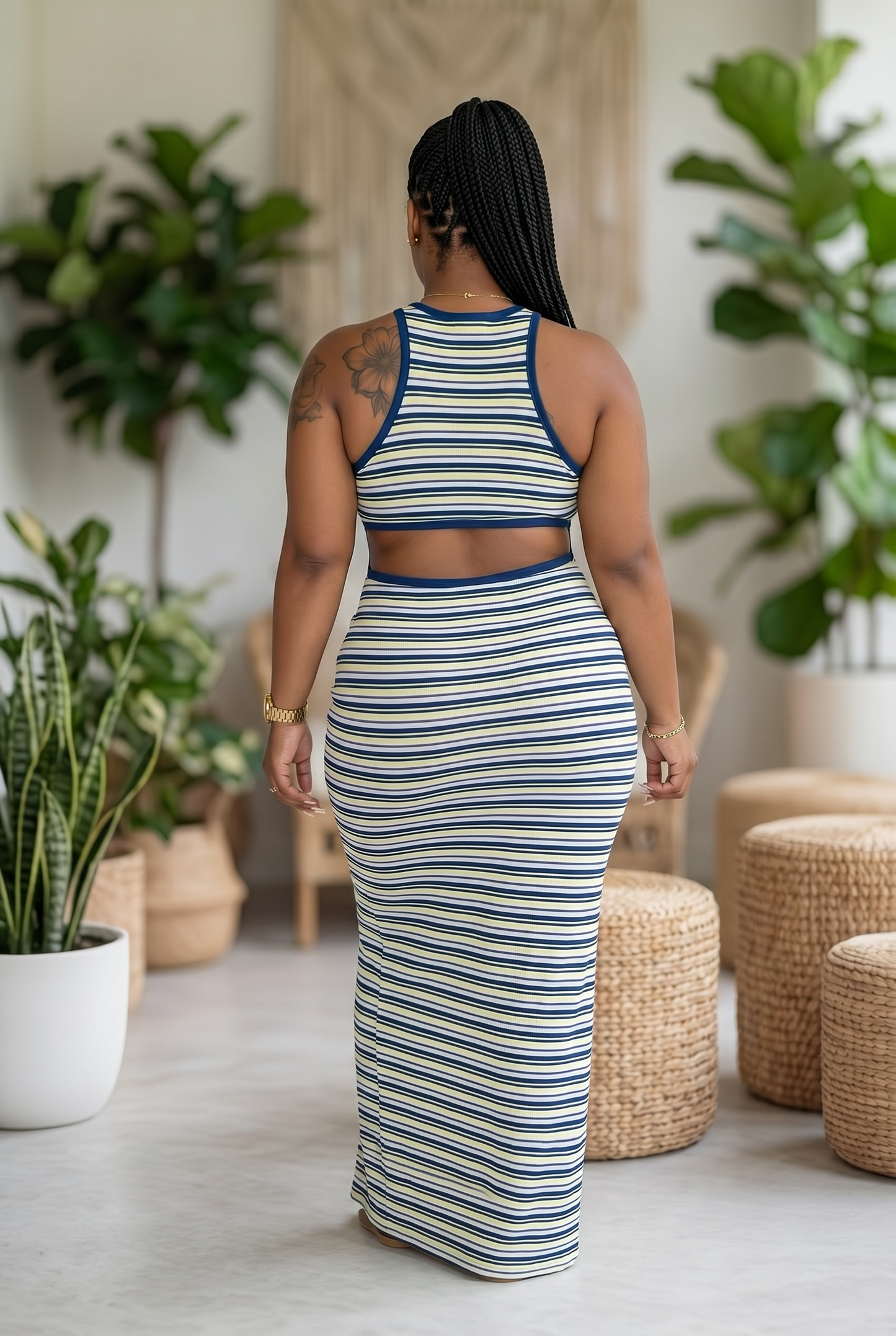 Striped Cutout Midi (Blue) dress